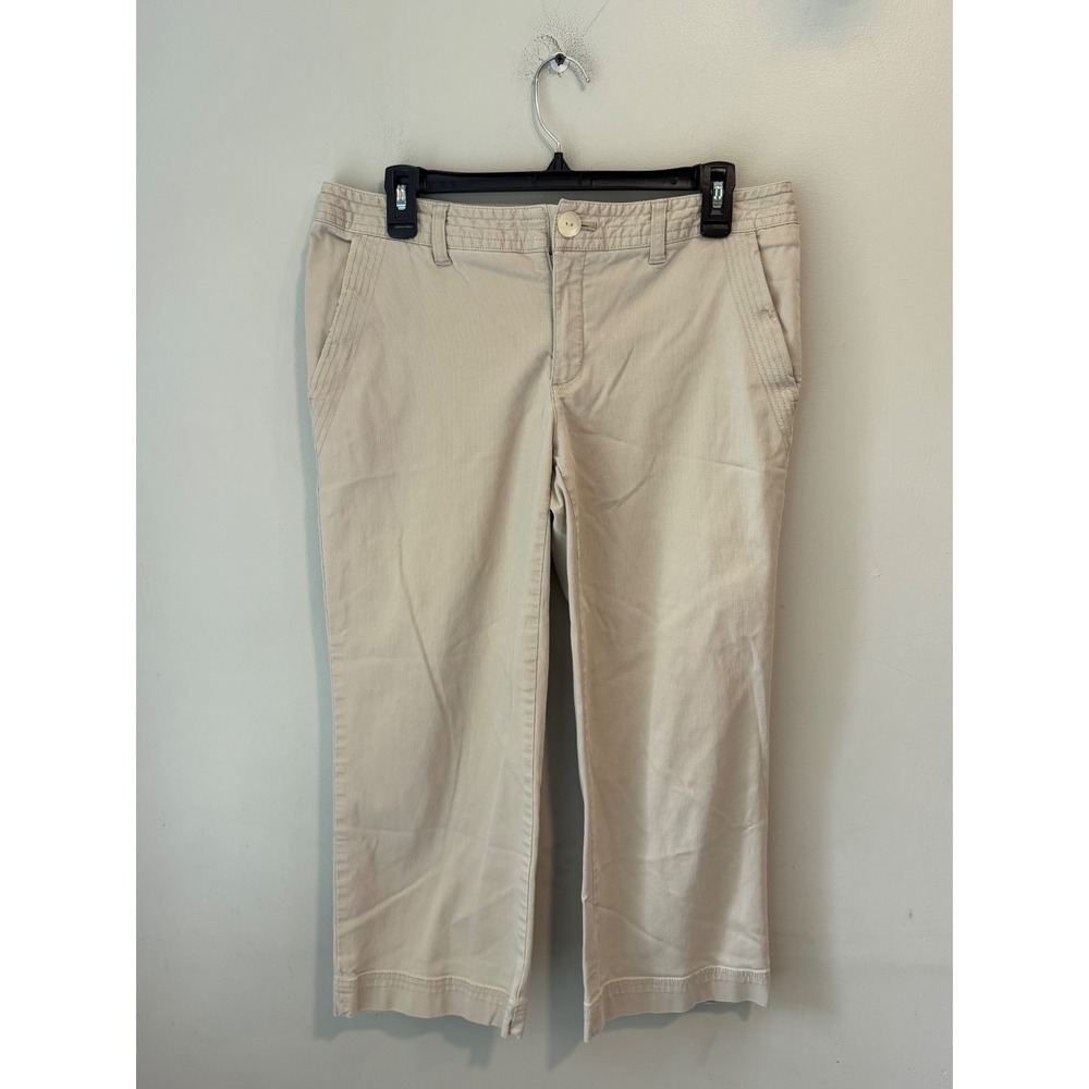 Eddie Bauer Vashon Fit Beige Ribbed Cropped Pants Womens 8 Cotton Stretch